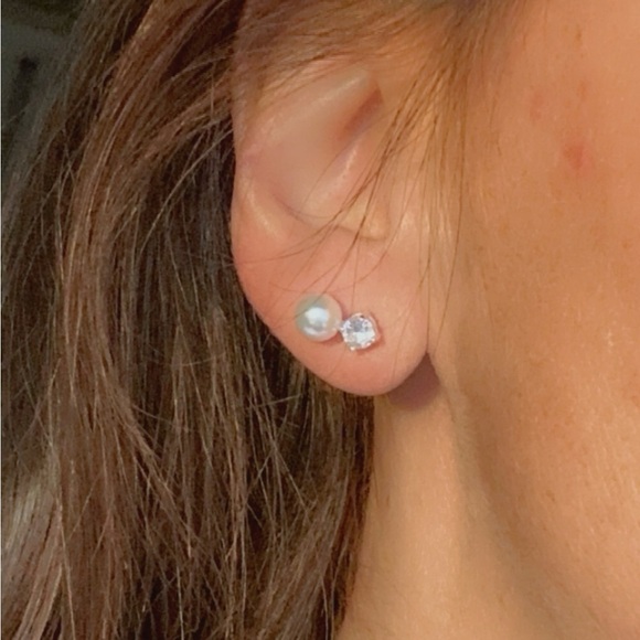 Sterling Silver Pearl and CZ Earrings - Picture 4 of 12